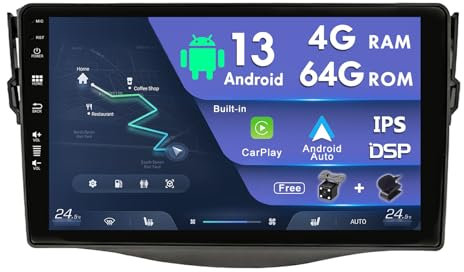 MISONDA Android Autoradio Passt Für Toyota RAV4 2007-2011 - GPS Navi 2 Din- Kostenlos Rückfahrkamera- 4G + 64G -9 Zoll -Unterstützung DAB+ Lenkradsteuerung 4G WLAN BT Spiegel Link RDS Fast-Boot
