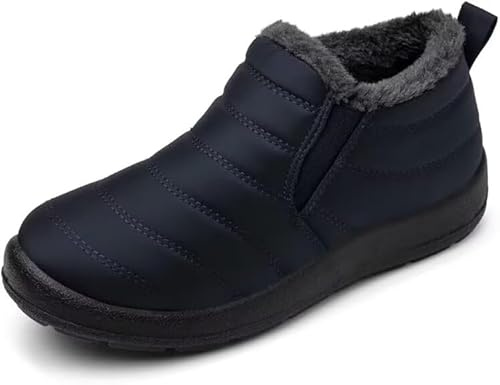 Scecocrs Bottes de neige d'hiver pour femme avec doublure en fourrure, antidérapantes, imperméables, chaudes, avec fermeture éclair, noires, bleu, 38 EU