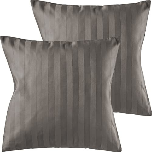 Pure Label 2er Set Mako Satin Damast Streifen Kissenbezüge 40x40 cm aus 100% Baumwolle in Taupe| Traumhaft weiche Deko Kissen passend zu unseren Bettwäsche Sets
