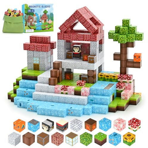 PINKCAT Magnetic Blocks Magnetische Bausteine, Magnete Bausteine Spielset, Magnetischer Spielzeugbaustein für Jungen und Mädchen, Montessori Spielzeug ab 3 Jahren Geschenk für Kinder-100 Teile