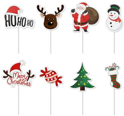 72pcs Christmas Cupcake Toppers, Christmas Theme Cake Topper Decorations Xmas Santa Claus Tree Snowman Socks Candy Cupcake Picks for Merry Christmas Party Dessert Supplies