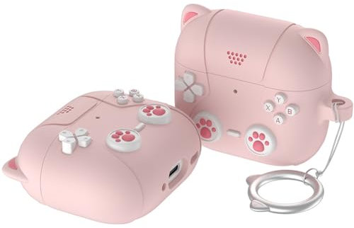 Junerain for AirPods 4 Hülle, Silikon-Ohrhörer-Hülle, Schutzhülle mit Karabiner, vollständige Schutzhülle, vordere LED sichtbar, Ohrhörer-Hülle, stoßfeste Hülle, Rosa