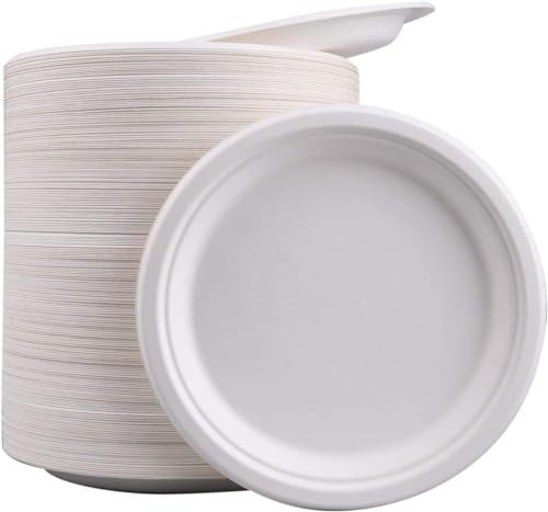 aaksh 555 Pack of 50, 9 Large Strong Disposable Plate, Ecofriendly Biodegradable Disposable, Sugarcane Fibre Compostable, Microwave Safe Party for HOT & Cold Food, Strong & Sturdy