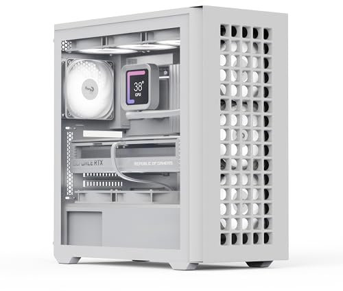 AeroCool D502A Mid-Tower Case, Gaming PC Gehäuse, hervorragender Airflow, schlankes Design Mesh Frontpanel, inkl. 4 RGB-Lüfter, kompatibel mit ATX Micro-ATX und Mini-ITX Motherboards, USB Type C, Weiß