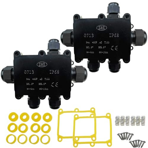 5 Wege Verteilerdose Außen, IP68 Wasserdichte Abzweigdose Verbindungsdose Abzweigdosen für Ø 4mm -15mm Garten Erdkabel (2er Pack)