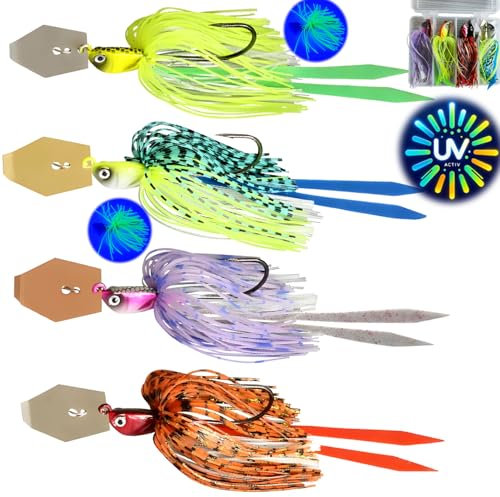 Njord Kalastus Chatterbait Neuheit 2024 4 Stück 7g 10g 14g wählbar (2X UV-Aktiv) Hecht Köder Spinner Bait Shatter Spinnerbait | Shatterbait Chatterbait (7g)