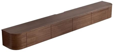 Meuble TV mural en bois massif pour maison, salon, chambre à coucher, coin arrondi suspendu, petit appartement hôtel (noyer, 220 cm)
