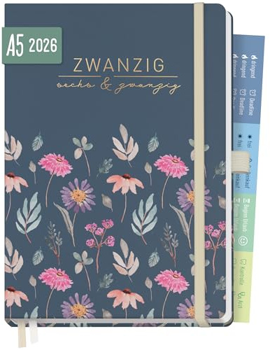 Häfft® Chäff-Timer Premium Kalender 2026 A5 “Flying Flowers” Buchkalender, Terminplaner, Terminkalender, Wochenplaner, Wochenkalender 12 Monate: Jan 26 bis Dez 26 - nachhaltig & klimafreundlich