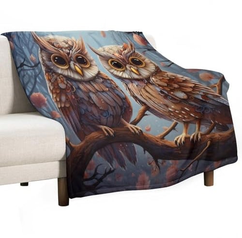 ECWECC Eule Decke, Kuscheldecke Kinder Mädchen, Kuscheldecke Vogel-Thema Sofadecke Kinderdecke Für Mädchen Junge, Ganzjahresdecke Für Kinde（Eule 180x200cm）