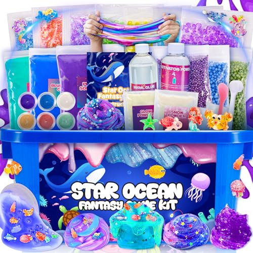 iKidiki Slime per Bambini 6 7 8 9 10 11 12 Anni, Oceano Galaxy Slime Kit Giochi Bambina 6-12 Anni Femmina DIY Slime Fluffy Regalo Bambina 6 7 8 9 10 11 12 Anni, Slime Set Regali di Festa