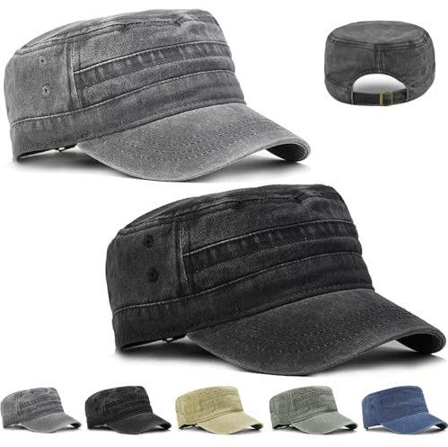 LUKIUP 2 Stück Army Cap, Cadet Army Military Flat Top Caps, Kappen Herren, Used Look verstellbare Taktische Beanie, Basecap für Herren Geschenke für Männer Outdoor-Aktivitäten