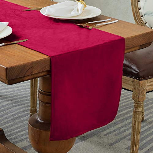 Tischläufer in Rot mit eckigen Enden, 35 x 180 cm, Samt für Dekoration | Weihnachten, outdoor, modern, geburtstag, hochzeit, einschulung, schulanfang, Küche, Esstisch, Innenbereich, Urlaub & Party