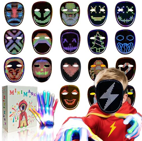 Led-Maske Handschuhe weihnachtsgeschenke Für Kinder Jungen Herren 2026 | Gestenerkennung Wiederaufladbar Leuchtende Gesicht Halloween-Kostüm Cos Mask, Coole Spielzeug Für Erwachsene Damen