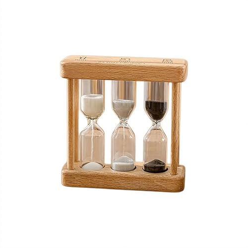 Dreifach-Sanduhr aus Holz - 1+3+5 oder 3+5+7 Minuten Sanduhr für Kochen, Klassenzimmer & Zeitmanagement - Batteriefreie Retro Schreibtischdekoration (B 1+3+5)