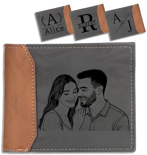 JONZIN Personalisiertes Portmonee Männer, Anpassung Geldbeutel Herren Brieftasche für mit Gravur und Foto, als Geschenk für Vater und Ehemann zu Valentinstag, Vatertag, Geburtstag, Weihnachten