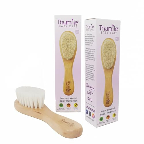 Weiche Babyhaarbürste für Neugeborene, Säuglinge & Kleinkinder | 2er Set Super weiche Ziegenhaar-Babyhaarbürste von Thumble Baby Care | Milchschorf entfernen | Erstausstattung Baby