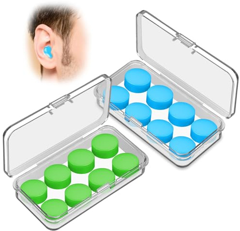 8 Paires bouchons d'oreilles pour dormir,Bouchons d'oreilles Réutilisables et Étanches,Confortable silicone souple,Pour dormir,réduire le bruit,la natation et se concentrer(Bleu+Vert)