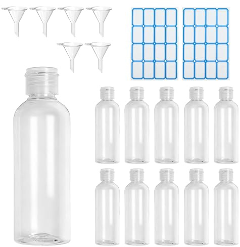 11 Pcs 100ml Travel Bottles for Toiletries,Empty Plastic Containers | Refillable Plastic Travel Toiletry BottlesTravel for Cosmetic, Shampoo, Lotions, Liquids, with 6 Funnels, 2 Labels