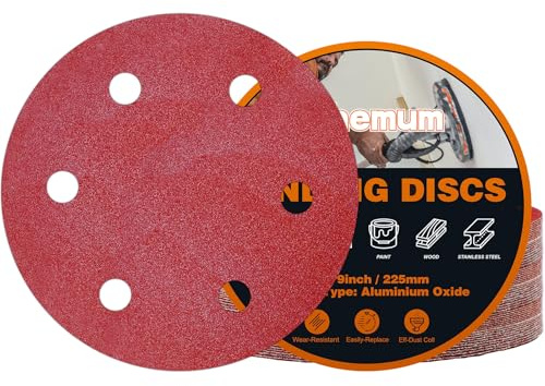 pihemum 30 Stück Schleifpapier 225mm klett 80 körnung 6 Loch | Aluminiumoxid Schleifscheiben 225mm für Trockenbauschleifer Schleifgiraffe Holz Metall Trockenbau Polieren Entrosten