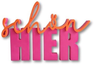 afHandmade 3D Gedruckter Schriftzug schön Hier, Mehrfarbig, 14,5 x 8 cm, 1,2 cm Dick (Pink-Orange)