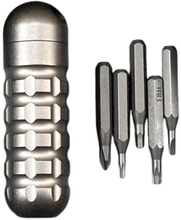 Damascus Titanium EDC Pocket Tool, Mini Multifunctional Screwdriver with Bit Storage, Waterproof Case, Compact Repair Tool for Everyday Carry, Camping, Work, Survival