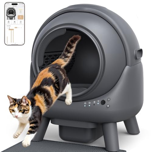 Self Cleaning Cat Litter Tray, FEELNEEDY Odor Control Cat Litter Box | APP Real-Time Monitor, 65L Automatic Litter Box for Multi-cats, Safety Sensors, with 1 Roll Trash Bag