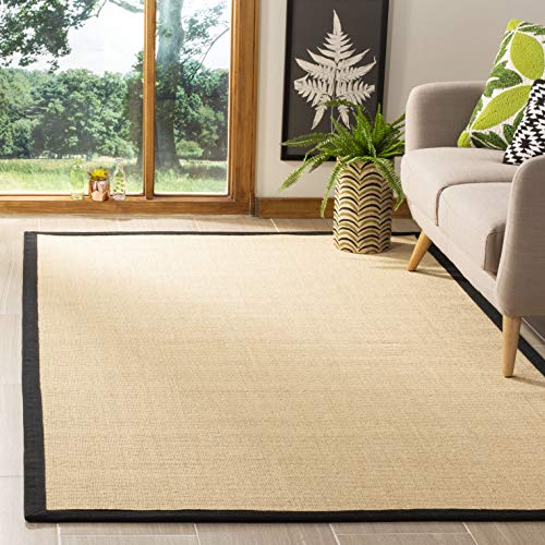 SAFAVIEH Naturfaser Teppich für Wohnzimmer, Esszimmer, Schlafzimmer - Natural Fiber Collection, Kurzer Flor, Beige und Schwarz, 183 x 274 cm