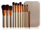 Glamza Lot de 12 pinceaux de maquillage dorés et blancs avec étui en métal