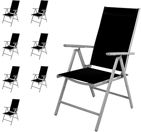Mojawo 8 Stück Gartenstuhl - Hochlehner 7-Fach verstellbar - zusammenklappbar - Klappstuhl - witterungsbeständiges Aluminium - wetterfeste Gartenmöbel - Silber/Schwarz
