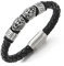 COOLSTEELANDBEYOND Herren Edelstahl Löwe und Griechischen Schlüsselmuster Charme Geflochtene Lederarmband, Schwarz Leder Armreif