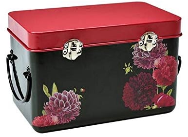 Burgon & Ball RHS British Bloom Collection Tin Seed Packet Storage Box with Peonies and Dahlias