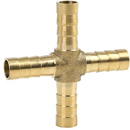 sourcing map Conector De 4 Vías En Cruz De Manguera De Cola De Latón De 8mm para Aire Agua Aceite Gas