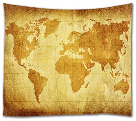 A.Monamour Wandteppiche Vintage Alte Braune Gelbe Weltkarte Geschichte Liebhaber Themen Kunst Textil Stoff Wandbehang Tapisserie Vorhänge Tischdecke Tagesdecke Strandtuch Für Zuhause 102x153cm