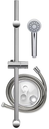 Croydex Amalfi Complete Chrome Shower Kit | Shower Head | 66.5cm Vari-fit Riser Rail | 1.5m Shower Hose | Adjustable Slider | Rub Clean Nozzles