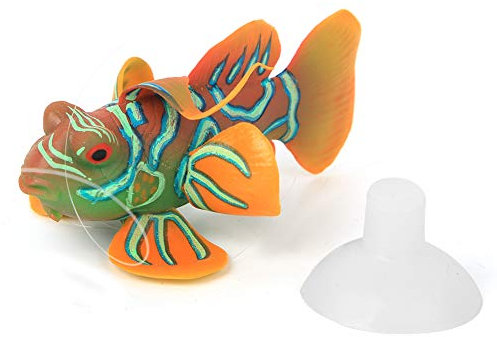 Zerodis Aquarium Poisson simulé, réaliste éclatant en Silicone Faux Poisson-Grenouille Ornement avec Ventouse décor Aquarium Flottant Ornement(Vert Orange)
