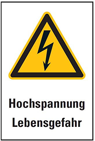 Warnaufkleber Hochspannung Lebensgefahr ISO 7010 Schild Folie 20x30cm, weiß/gelb Made in Germany by MBS-SIGNS