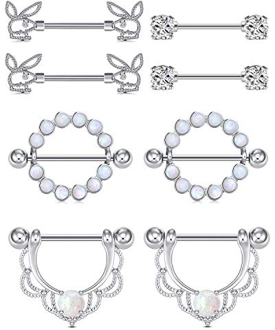 Crdifu 14G Brustwarzenpiercing Set Nippel Piercings 16mm Chirurgenstahl Silber Brustpiercing Damen