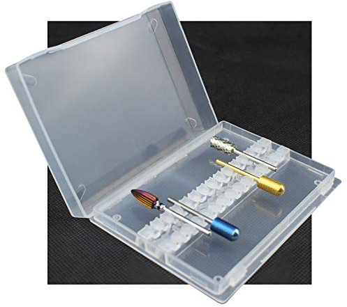 C & I Nail Drill Bit Holder, Max 14 Nail Drills Hold, Dustproof, Clear, Portable Mini Box, Easy to Carry-on, E-File Box (Drill Bits Not Include)