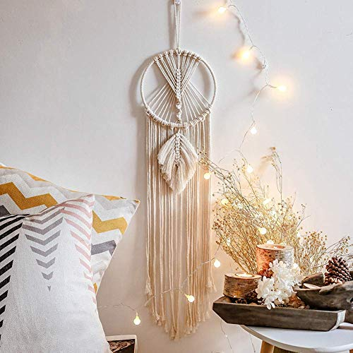 Herbests Traumfänger Handgefertigt Großer Boho Traumfänger mit weißer Gewebte Makramee Wandbehang Ornament für Baby Shower Car Home Decor Hochzeit Mädchen Zimmer Schlafzimmer Romantische Dekoration