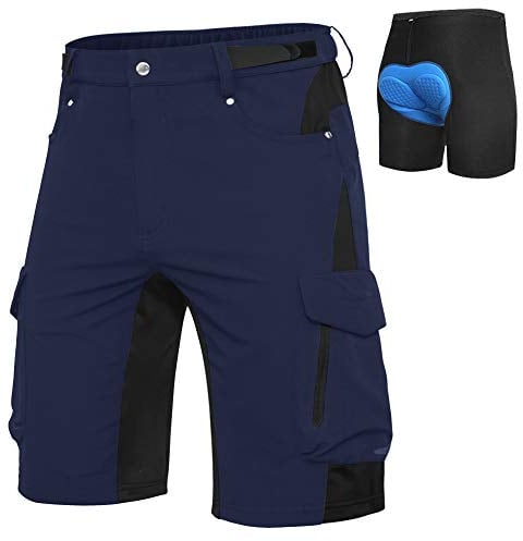 Cycorld MTB Hose-Kurz-Herren-Fahrradhose-Gepolstert, Schnelltrocknende MTB Shorts Radlerhose Atmungsaktiv Radhose Herren Kurz mit Verstellbaren Klettverschlüssen(Navy, XL)