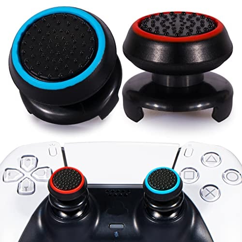 Playrealm FPS Thumbstick Extender & 3D Textur Gummi Silikon Griffabdeckung Thumb Grip Aufsätze 2 Sätze für PS5 Dualsenese & PS4 Controller(Schwarz Rot + Blau)
