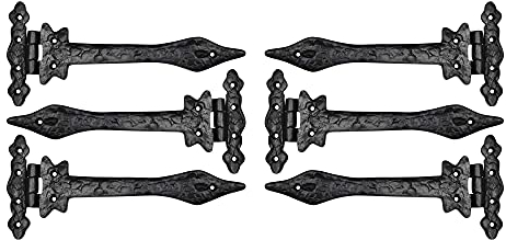 Akatva T Scharnier Set,6 Stück Torscharniere für Holzzäune Schwerlast,Scheunenscharniere für Türen,Schwarze Scharniere,Scharniere für Schuppentür,Scharniere Outdoor,Zaunband Scharnier Set
