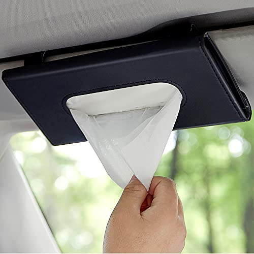 HZAZF Car Tissue Holder, Upgraded Hanging Tissue Holder for Car (Black) | Premium PU Leather Car Napkin Holder, Car Tissue Box for Universal Auto, Easy to Use