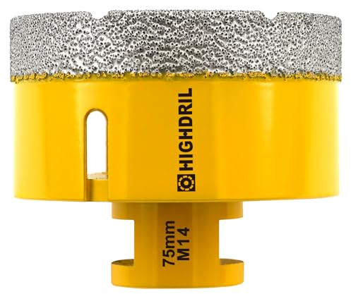 HIGHDRIL Diamond Core Drill Bit - 3(75mm) with M14 Thread Dry drilling for Porcelain Tile Ceramic Granite Marble Stone Masonry Brick for Angle Grinders
