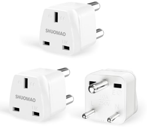 3-Pack UK to India Plug Adapter,SHUOMAO UK to 3 Pin Indian/Pakistan/Sri Lanka Plug Adaptor,UK Travel Power Adapter Converter Plug,for Indian,Pakistan,Sri Lanka,Burma,Maldives and More(Type D)