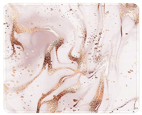 ITNRSIIET Mouse Pad with Stitched Edges, Premium-Textured Mouse Mat Pad, Non-Slip Rubber Base Mousepad for Gaming Laptop Computer & PC 260×210×3mm, Rose Gold Marbling