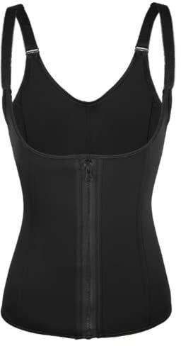 Woman Workout Corset Waist Trainer Latex Zip Hooks Vest Tummy Belly Girdle Body Shaper Latex Rubber Trimming Cincher(Size:M)