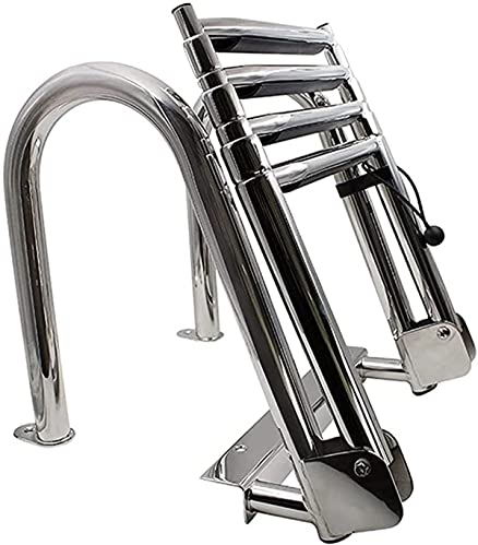 OUPAI Leitern für Boote Edelstahl 4-stufige Badeleiter, Schwere Klappleiter für Pool-Dock-Yacht, Innenliegende Plattform-Schwimmleiter, Deck-Teleskopleiter, mit Beschlägen