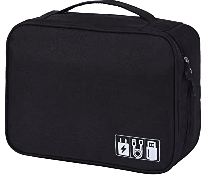 ACOPTON Organizzatore elettronico, borsa organizer portatile da viaggio, custodia impermeabile per accessori elettronici per iPad, cavi, caricabatterie, hard disk, power bank, carte da gioco, Nero ,