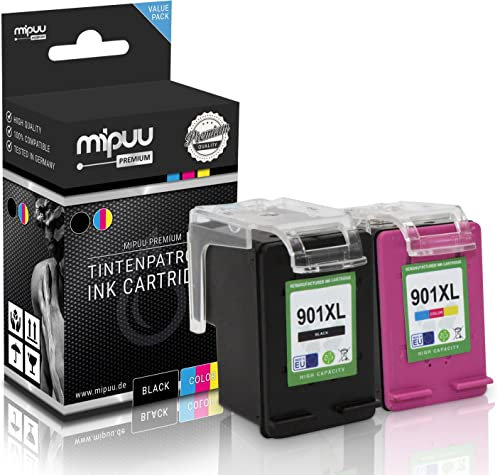 Mipuu 2 Tinten kompatibel für HP 901 XL CC654AE CC656AE Black Color für HP Officejet J4500 J4524 J4540 J4550 J4580 J4585 J4600 J4624 J4660 J4680 Set